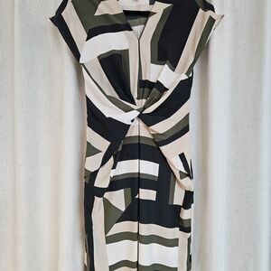 Banana Republic Black and Cream Midi Dress